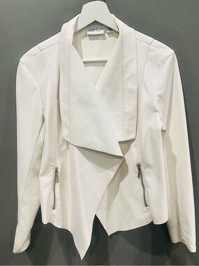 Women’s Vintage Bisou Bisou Cream Drape Front Faux Leather Sz M